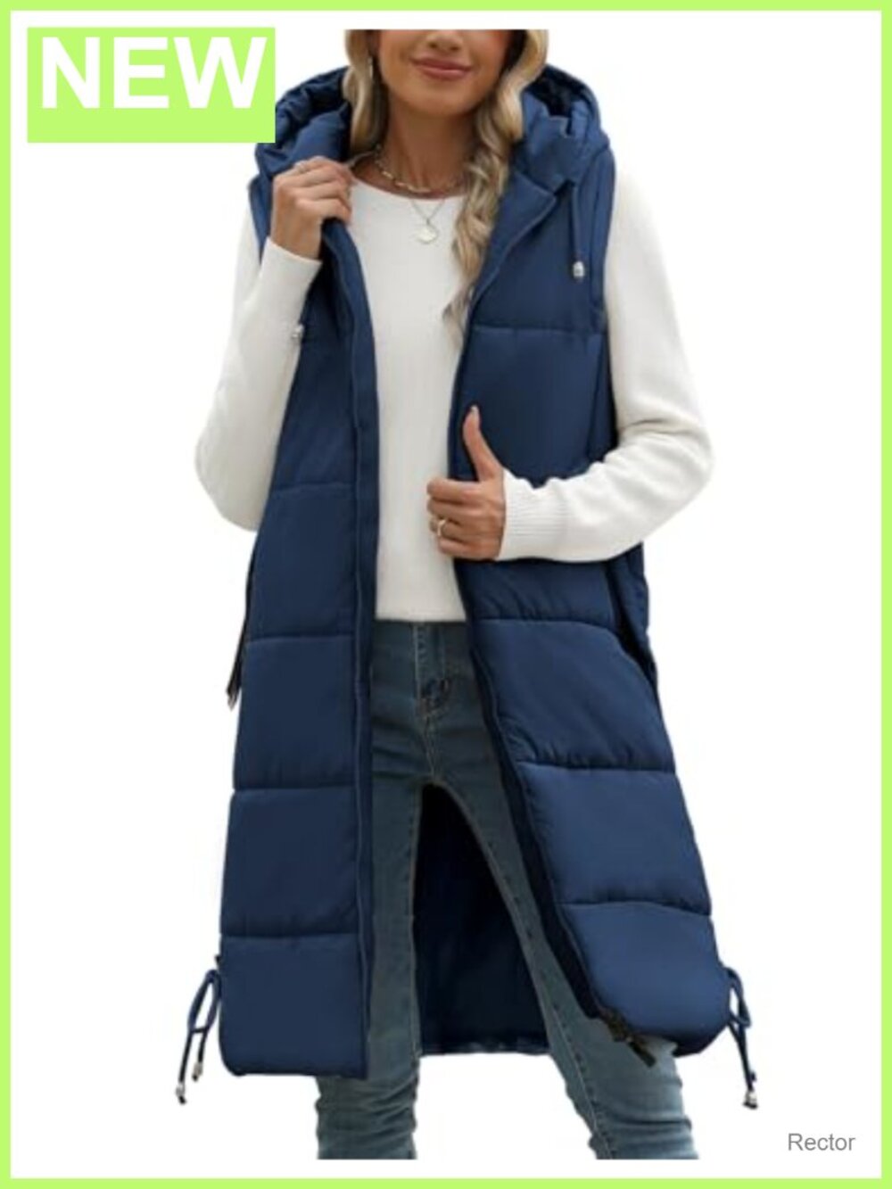 Women's Long Quilted Puffer Vest with Hood Sleeveless Winter Warm Zip Up